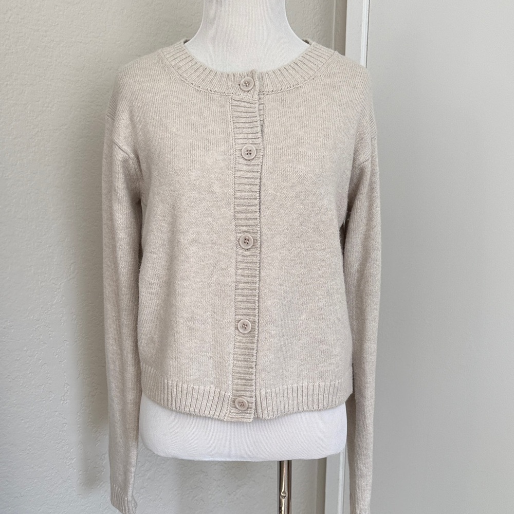 Splendid Classic Crewneck Button-Front Sweater Cardigan - Cream